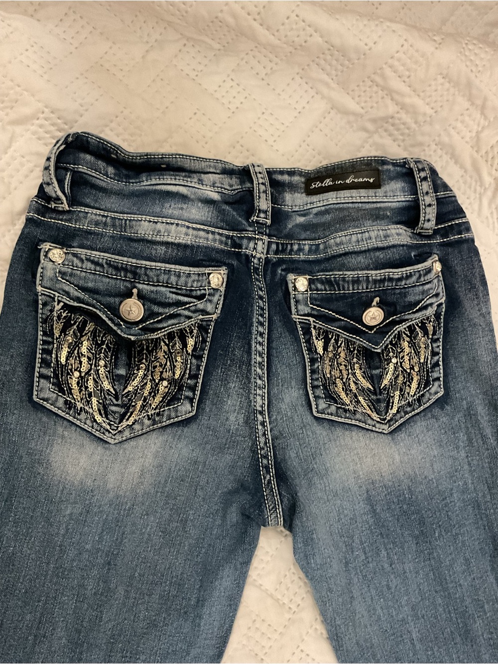 Women's Boot Cut Jeans - Blue with Embroidered Back Pockets
